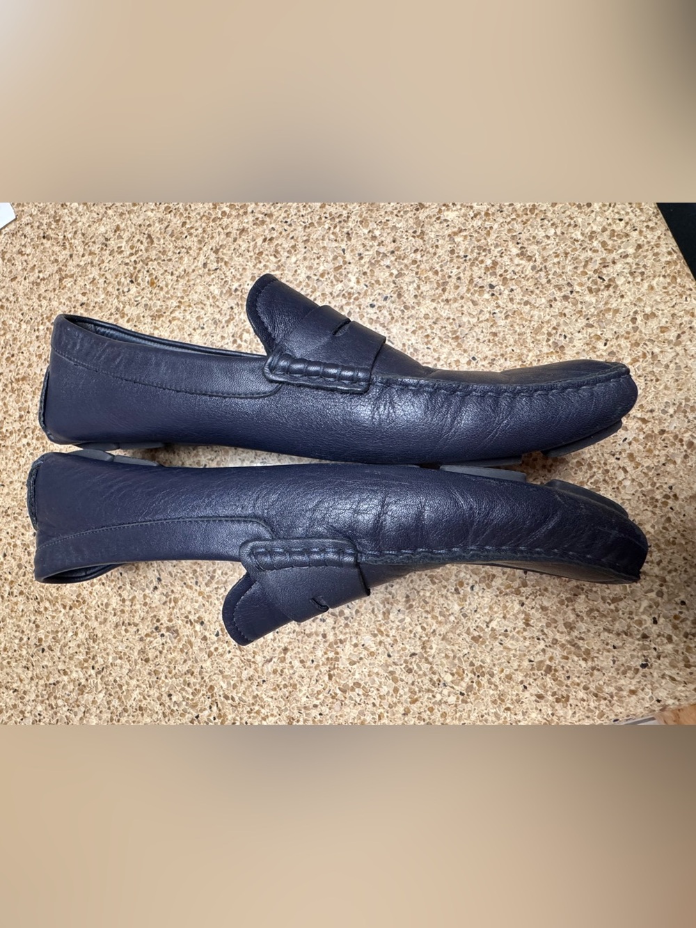 Canali Navy Leather Penny Loafers - Slip-On Dress Casual